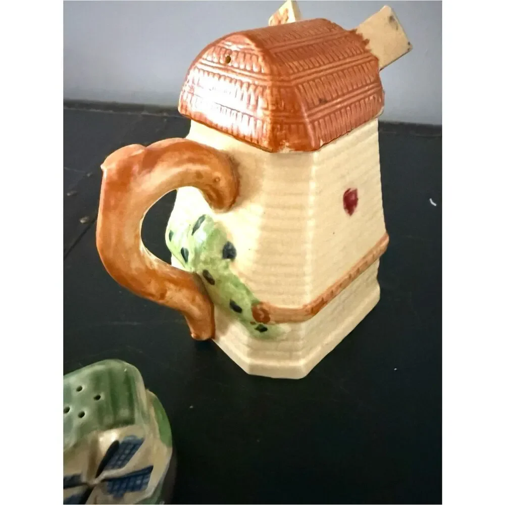Vintage Japan Windmill Teapot 2 Cup With Salt And Pepper Shakers